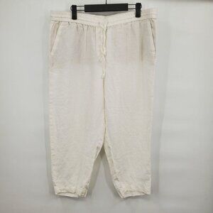 Talbots 100% Linen Capri Pants Pull On Crop Jogger Gauzy Pockets 14P Women White